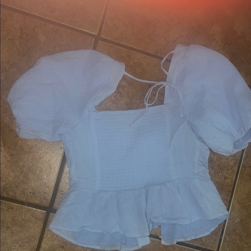 Astr Light Blue Puff Sleeve Blouse - Picture 5 of 5